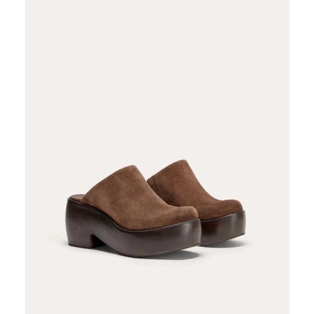 NEW Everlane Puffa Wooden Clog Dark Umber Suede Brown 11 - Picture 3 of 10
